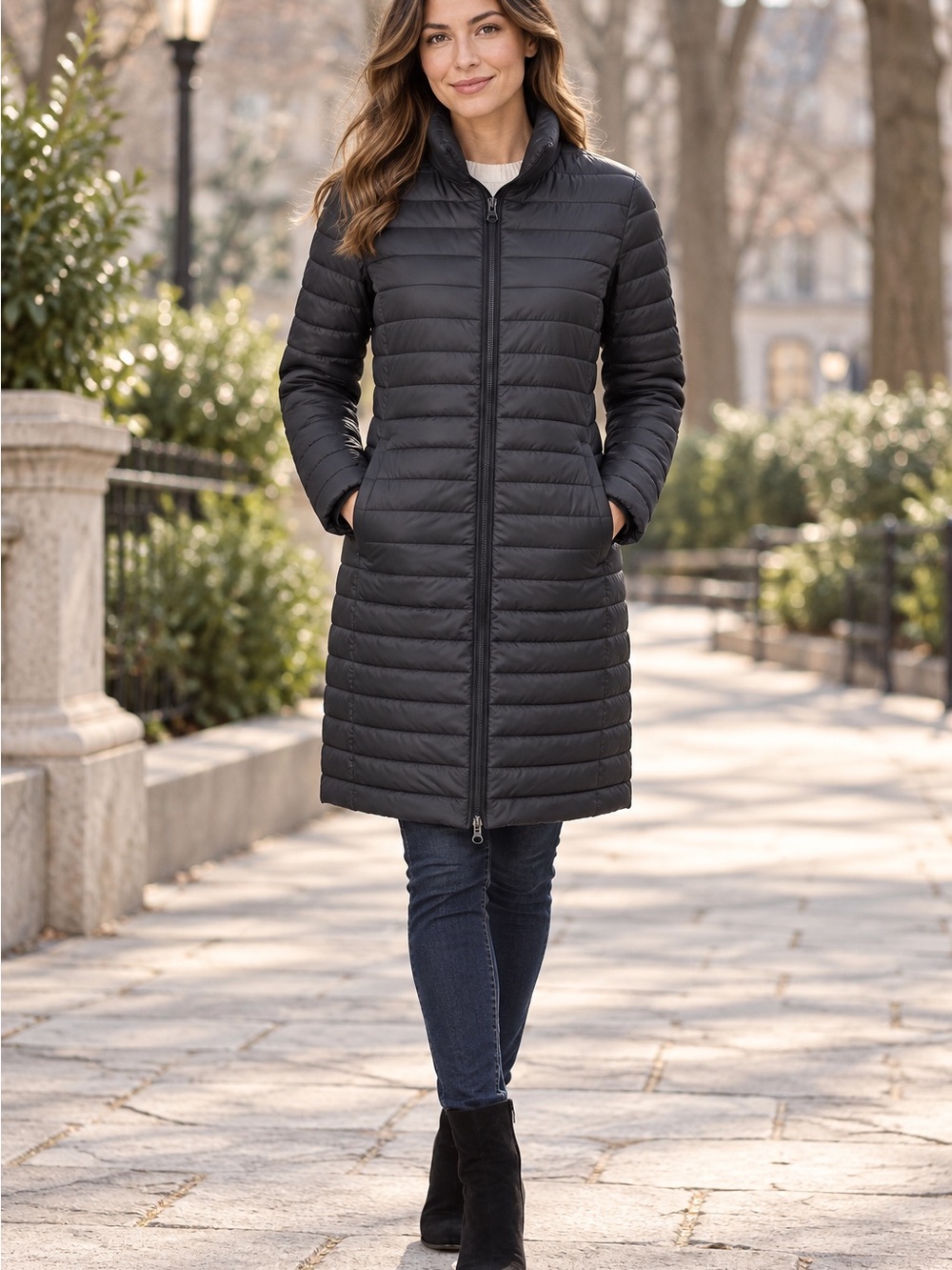 old navy active black long quilted puffer coat size s